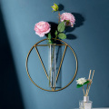 Test Tube Flower Vases Wall-mounted 2 In 1 Geometric Shape Light Luxury Metal Glass Flowerpot Wall Hanging Art Plant Terrarium