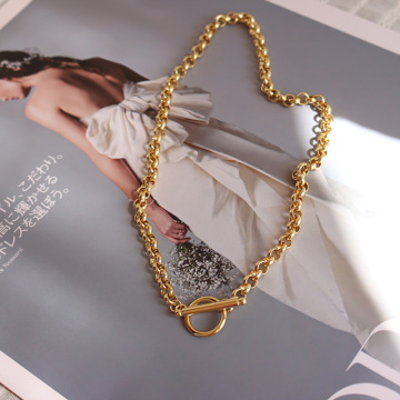 Italian style coarse ore collarbone neck chain OT buckle design coarse titanium steel necklace plating 18 K gold does not fade