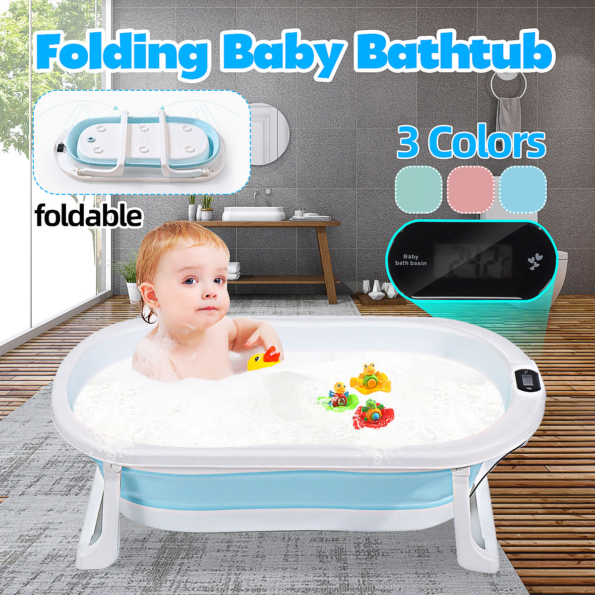 Folding Bathtub Children Lying Electronic Temperature Universal Bath Barrel Oversize Baby Newborn Supplies Baby Bath Tub