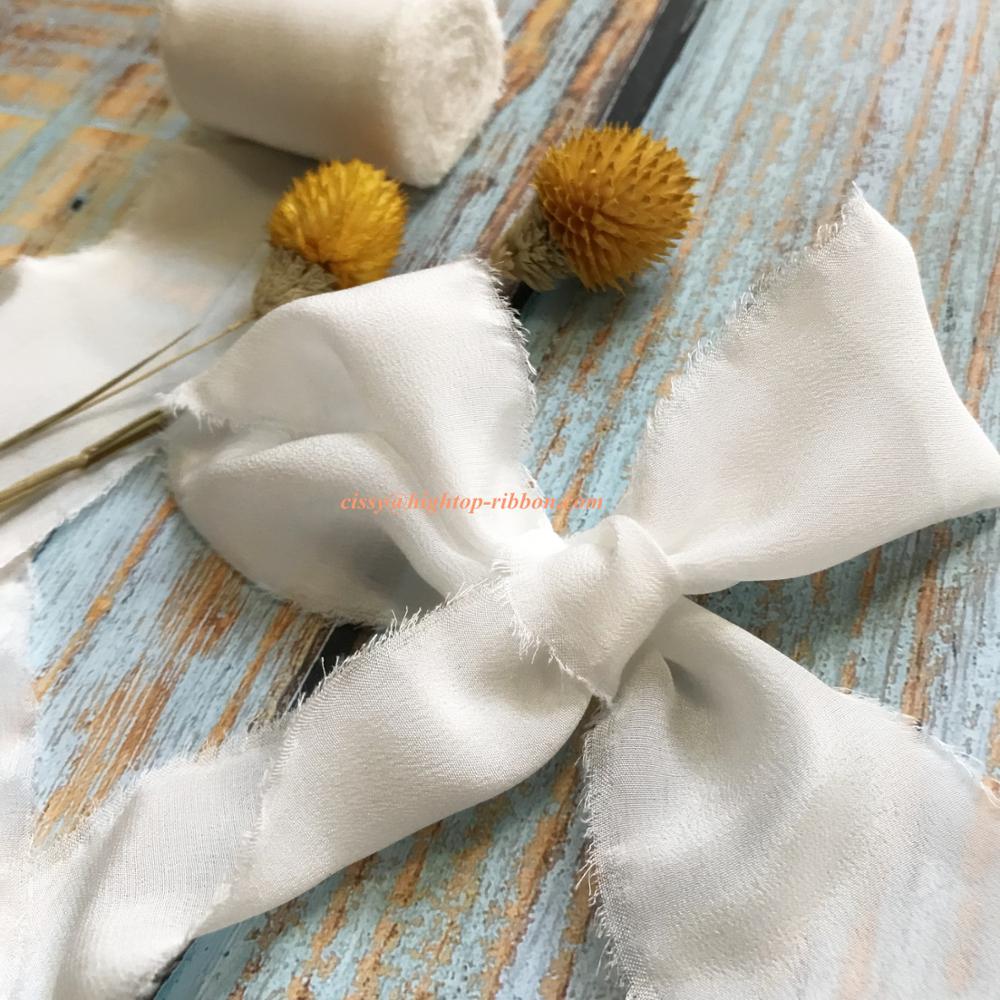 ins style 25mm 32mm 50mm 100% Pure Silk Frayed Edge Ribbon for wedding ribbon package ribbon