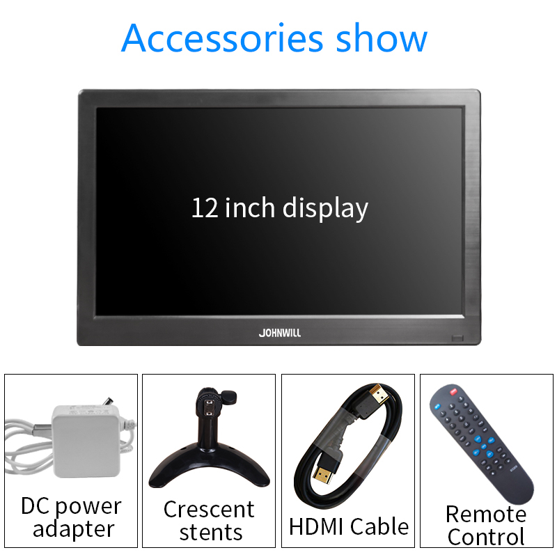 12 inch Computer Portable Monitor PC LCD Display HDMI VGA USB AV BNC With Speaker 2 Channel Video for CCTV switch ps4 PC