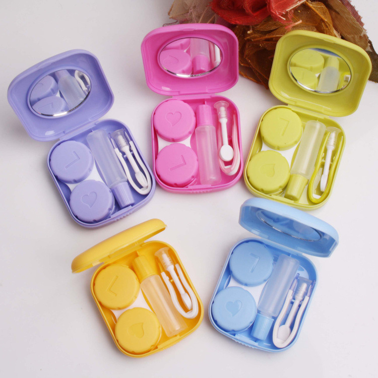 Popular Mini Square Contact Lens Case Box Cute Lovely Girl Travel Kit Box Easy Carry Mirror Container Women