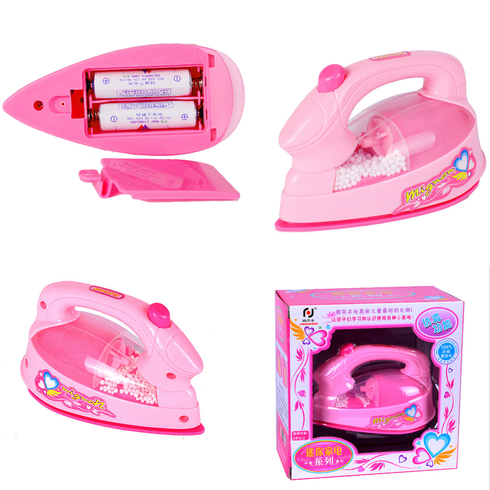 Baby Girls Pretend Play Toys Mini Electric Iron Plastic Light-up Simulation Mini Home Appliances Children Play House Toy pink
