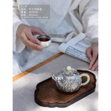 Oriental Peony Jade Handle Porcelain Teapot