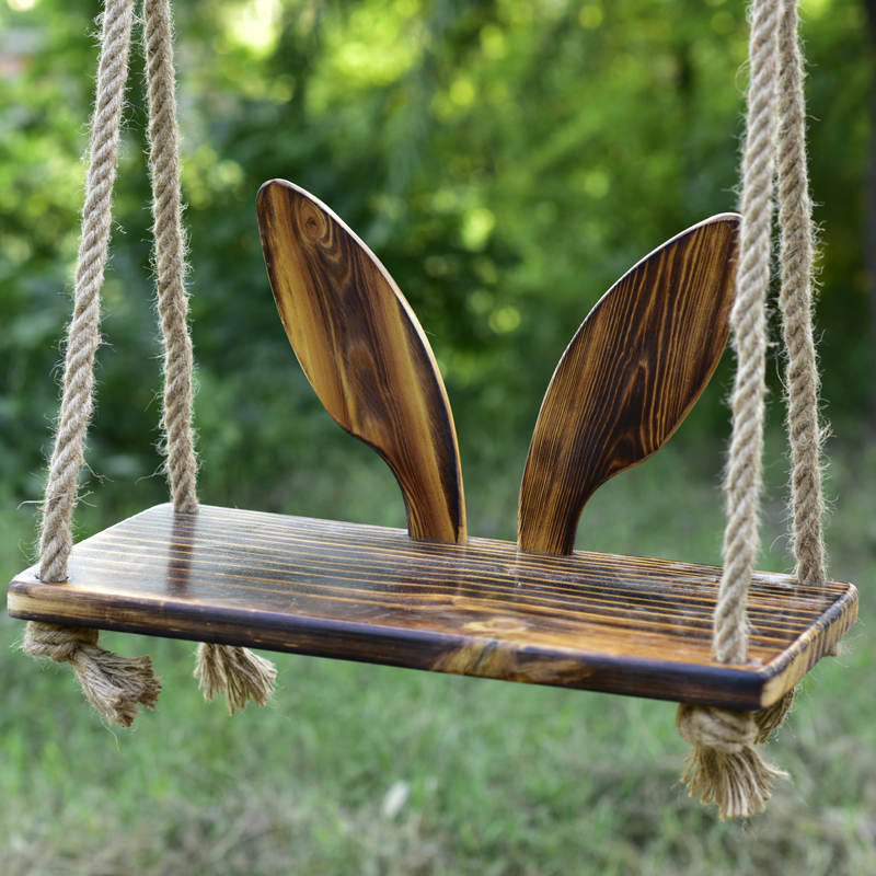 Solid Wood Courtyard Anticorrosive Log Hanging Hemp Rope Swing Board Waterproof And Sunscreen Sturdy Hammock Chair