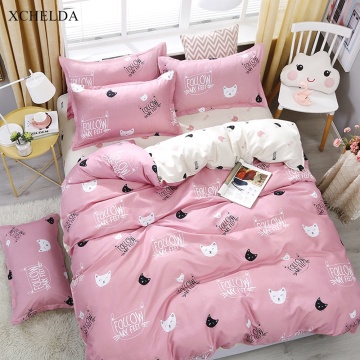 Bedding Set Family Double Queen Twin Cute Pink White Cat Bedspread Girl Single Bed Sheet Pillowcase 4pcs Duvet Cover Set