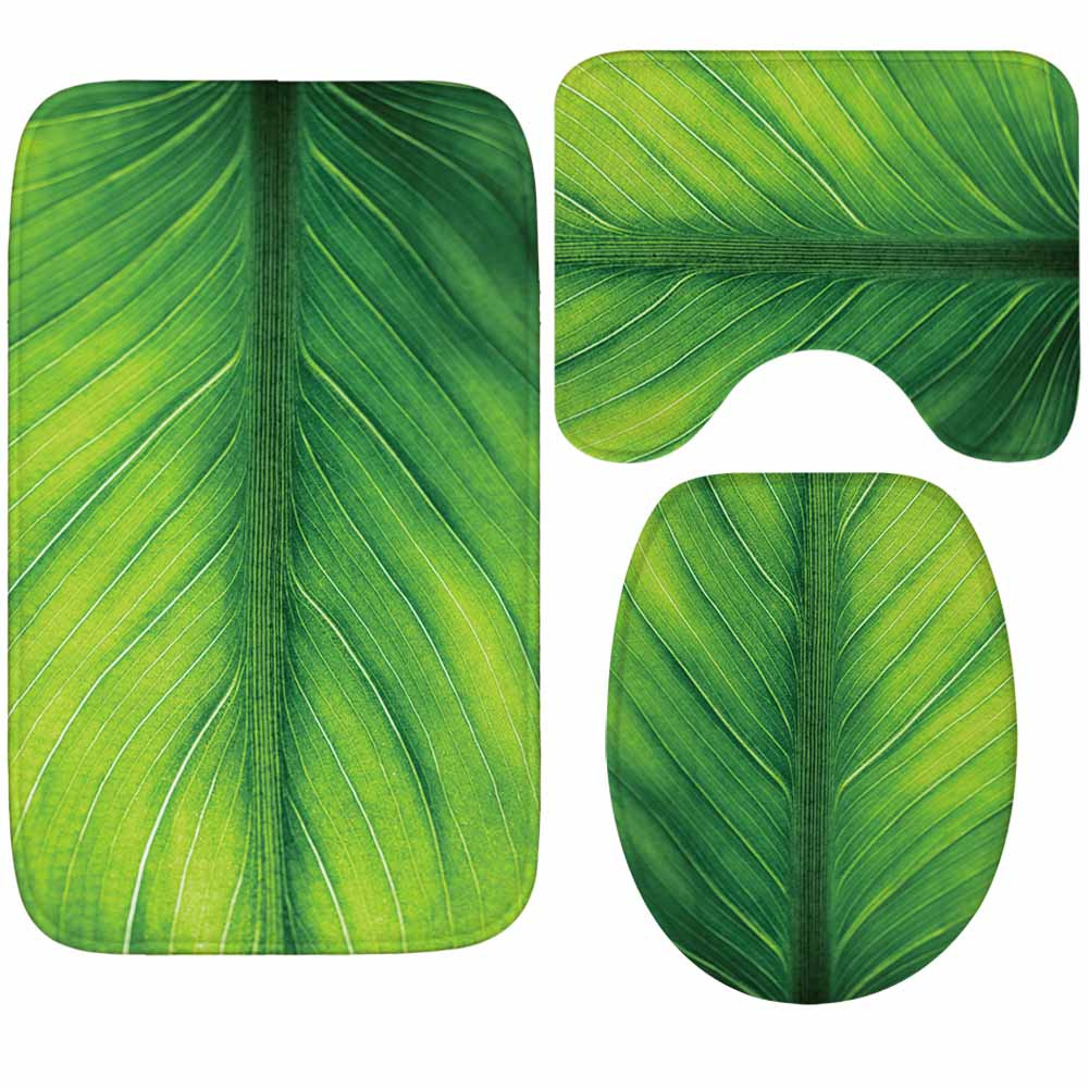 Green Leaf Rug Absorbent Bathroom Rug Toilet Seat Covers Mat Accessories Set 3PCS Set Warmer Soft Bathroom Carpet Toilet