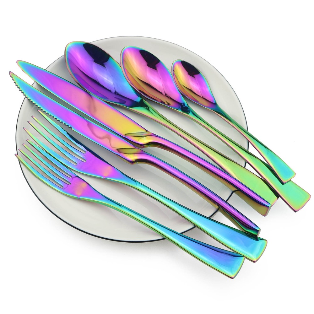 JANKNG 6Pcs/Lot Luxury Steak Knife Rainbow Dinnerware Set Stainless Steel Flatware Knife Set Tableware Cutlery Dinner Knives Set