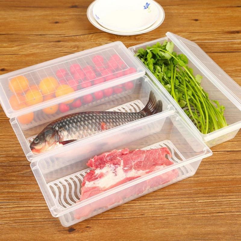 Food Fresh Storage Box Containers Kitchen Fridge Organizer Case Removable Drain Plate Tray For Keep Fruits Vegetables Meat Fish