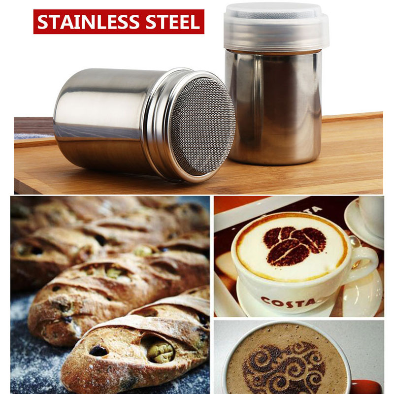 Stainless Steel Chocolate Shaker Cocoa Flour Icing Sugar Powder Coffee Sifter Lid Shaker Cooking Tool Coffee Kitchen Accessories