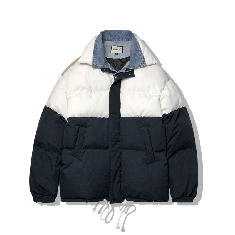 Winter Jacket Men's Parka Warm Fashion Denim Casual Stand Collar Short Coat Men Streetwear Cotton Thicken Jacket Mens Clothes
