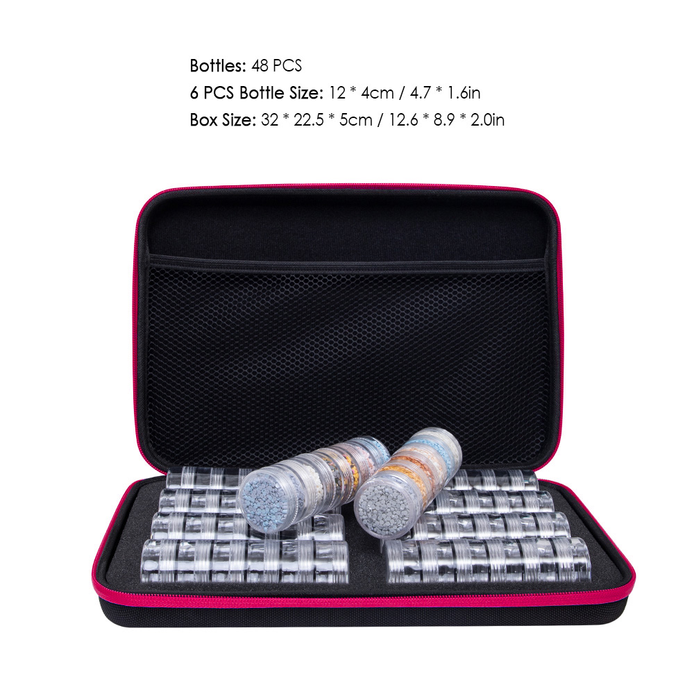 24Bottles Diamond Storage Box for Embroidery Painting Small Parts Nail Art Rhinestones Storage Bag with Zipper Diamond Case
