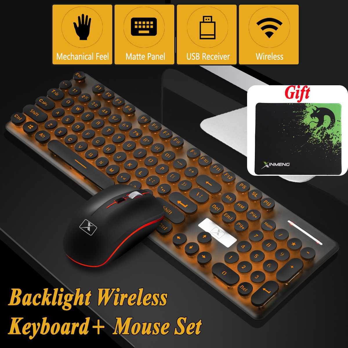 Multimedia 2.4G Wireless Keyboard Mouse Combos Rechargeable Mute LED Backlit Gaming Keyboard Mouse Pad Set