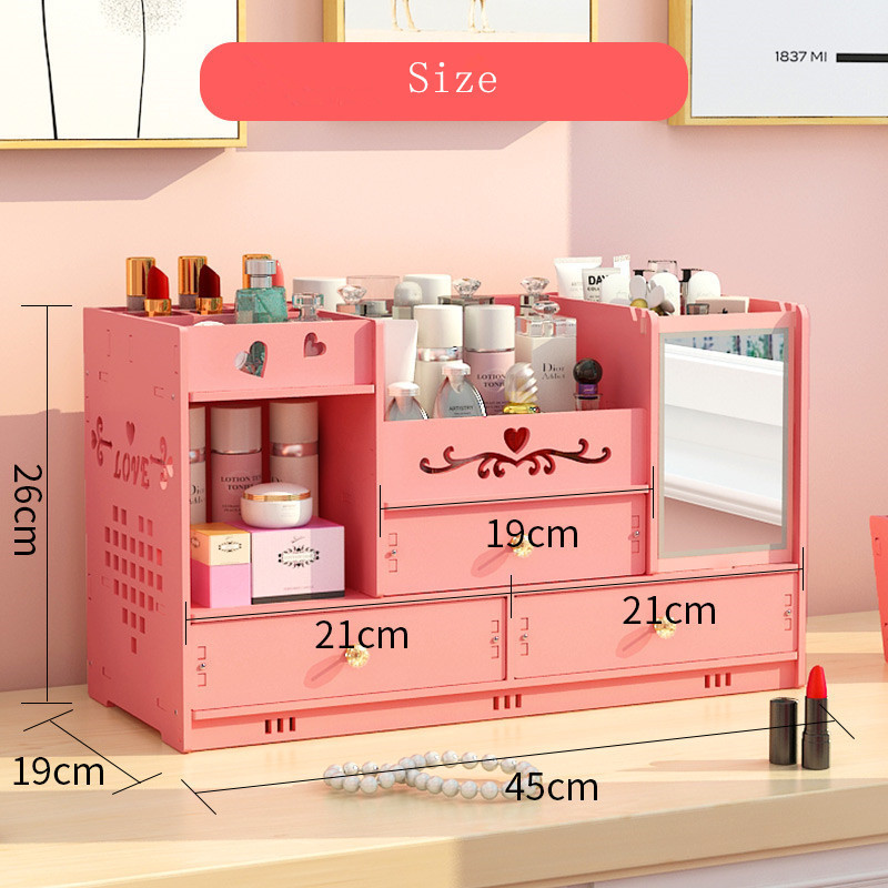 Desktop Cosmetic Storage Box Home Drawer Mirror Dresser Container Boxes Makeup Skin Care Jewelry Lipstick Shelf Organizer Case