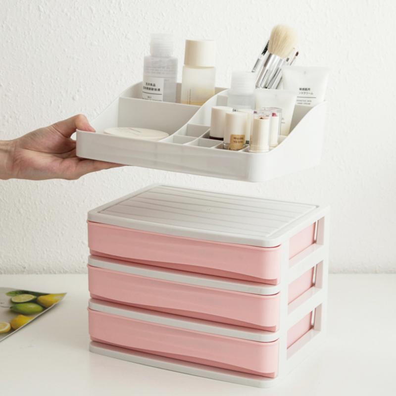 ALIM HOT Plastic Cosmetic Drawer Makeup Organizer Makeup Storage Box Container Desktop Sundry Storage Case(3-Layer+Partition B