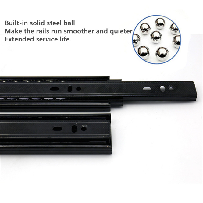 100pcs 50pairs Black 8" Stainless Steel Drawer Slides Drawer Track Rail Sliding Three-Section Cabinet Slides Furniture Hardware