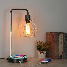 Industrial Bedside Table Lamp with Wireless Charger
