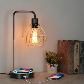 Industrial Bedside Table Lamp with Wireless Charger