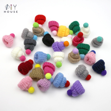 12Pcs Color Pompoms Knitting Mini Hats DIY Craft Supplie Headwear Brooch Crochet Toys Decor Jewelry Accessory Small Caps Gift