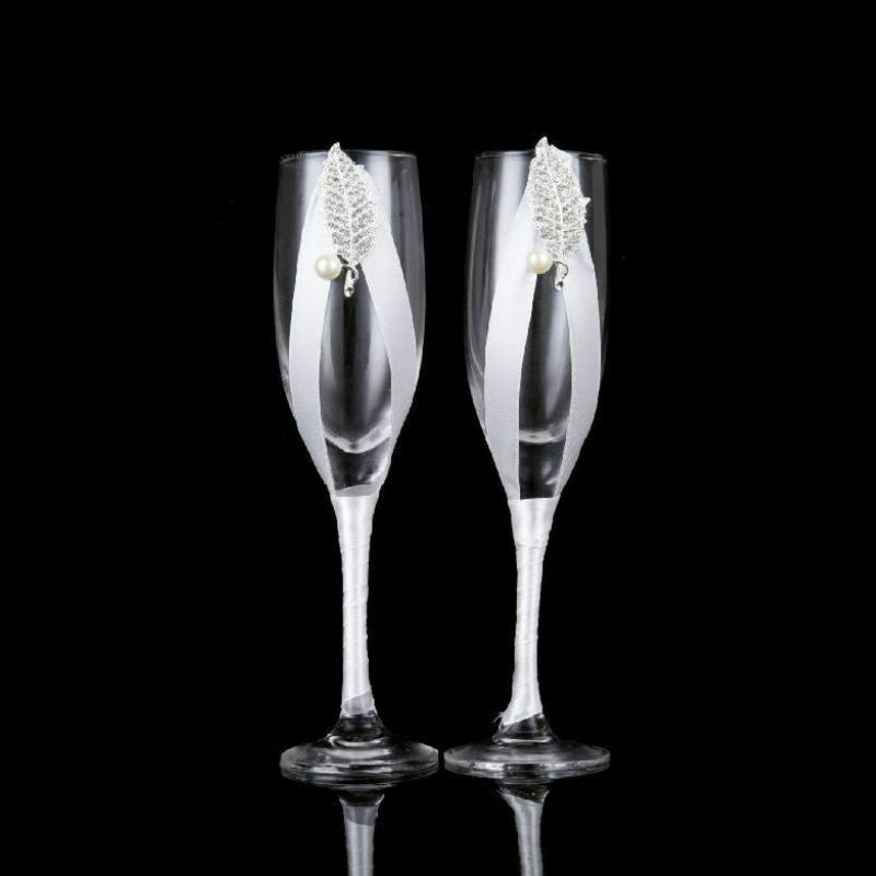 2019 New Wedding Glass To The Cup Korean Fashion One Leaf One Pearl Champagne Goblet Wedding Supplies High-end Wine Glasses