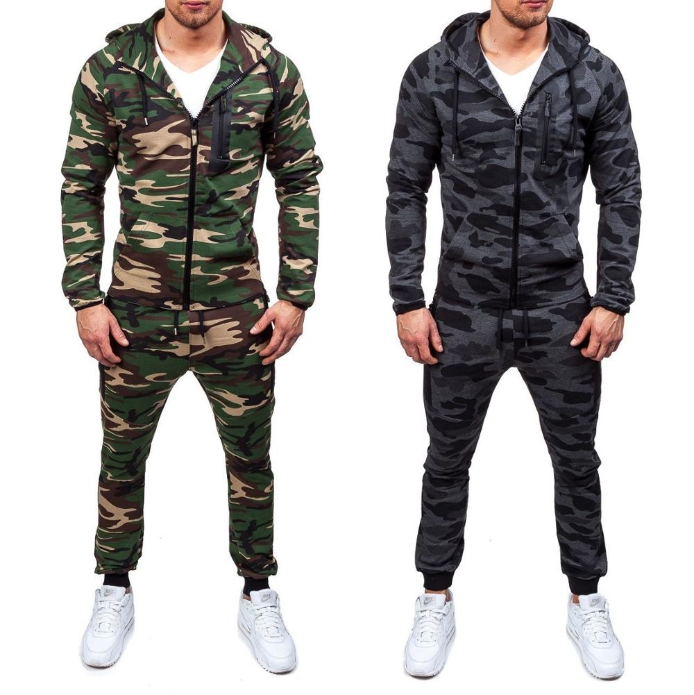 ZOGAA Men's Tracksuit Fashion Camouflage Sweatshirt + Jogging Pants 2 Piece Set Casual Outwear Suits Hooded Sweat Track Suit Men