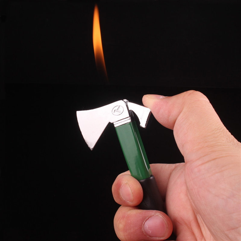 Gas Lighter Creative Mini Metal Axe shape Cigarette Lighters 9.5cm Portable Outdoor Butane Flame Igniter