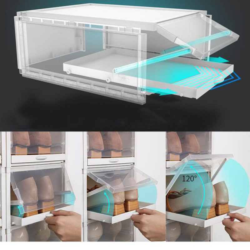 Large Transparent Shoe Box Storage Shoe Box Dustproof Shoes Organizer Box Can Be Superimposed Combination Shoe Cabinet 2pcs/set