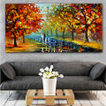 Landscape Painting Wall Art Oil Painting Lover in The Rainy Light Road Canvas Painting Wall Pictures for Living Room Home Decor