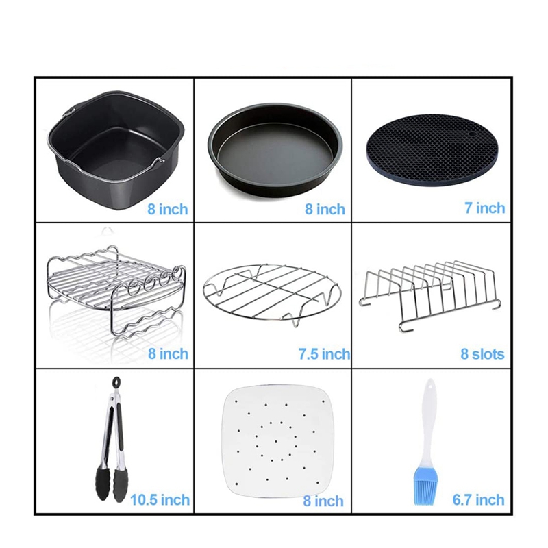 11 Pieces of Square Air Fryer Accessories, Suitable for Air Fryer, COSORI and Other Square Air Fryer and Oven