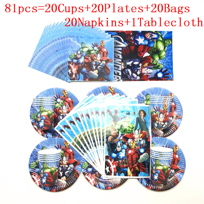 Superhero Theme Birthday Party Decorations Kids Baby Shower Disposable Tableware Paper Cup Tablecloth Plate Event Party Supplies