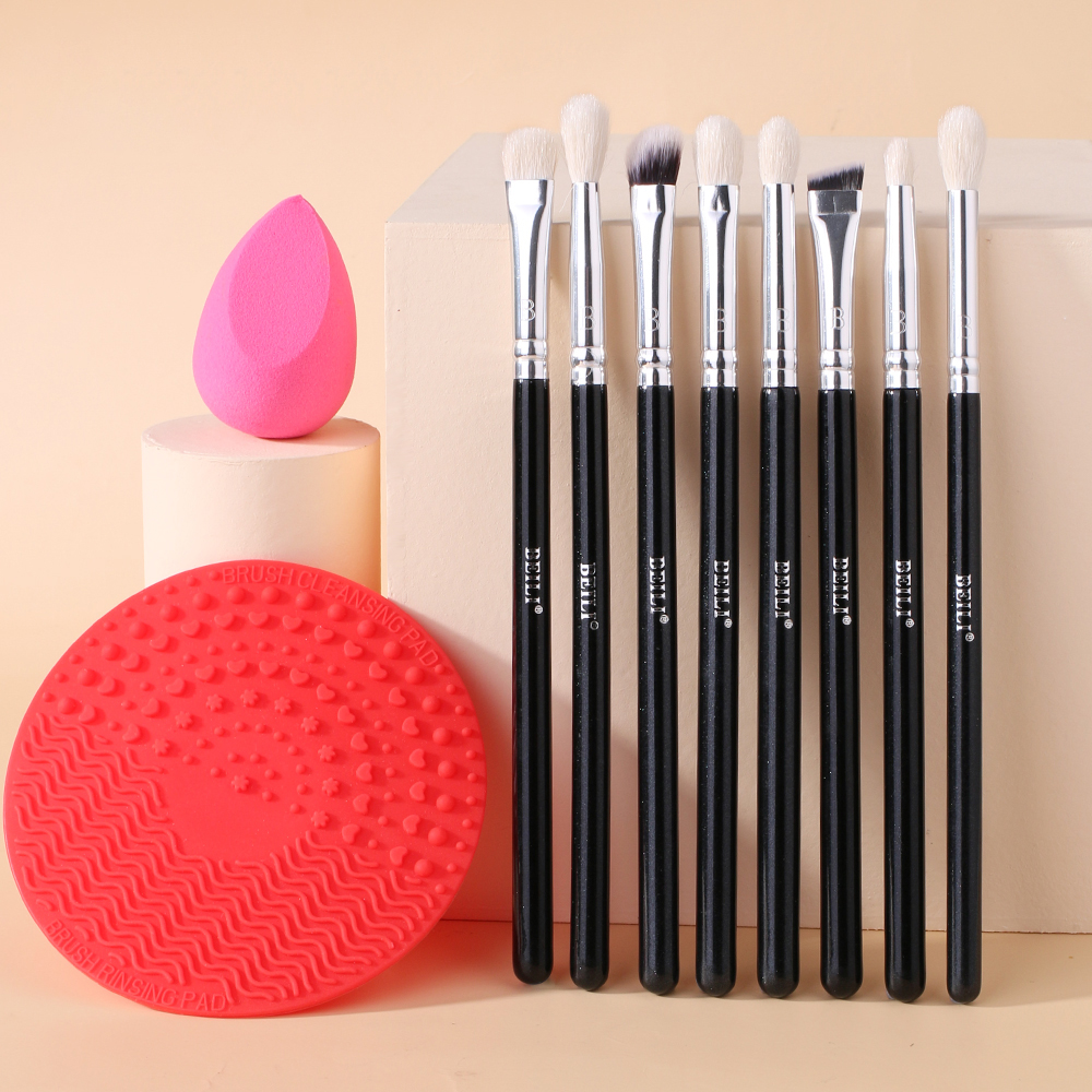 BEILI Makeup Brush Set with Beauty Makeup Sponge and Makeup Brush Cleaner Pad Foundation Eyeshadow Make Up Brushes Kit(8+2pcs)