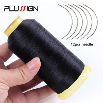 Plussign 1Pcs Black Weave Thread + 12Pcs Hair Weaving Needles, Nylon Hair Weaving Thread And C Type Curved Hair Sewing Needle