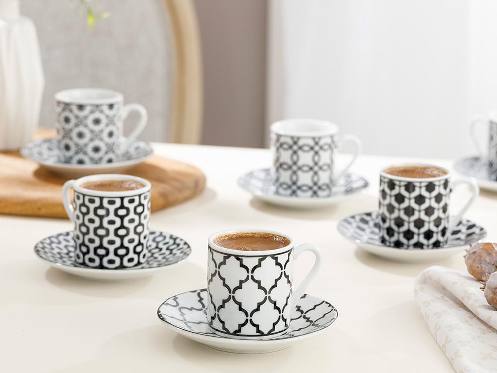 80ML 6pcs Turkish Greek Arabic Coffee Tea Cup Plus Plate High Quality Thin Porcelain Authentic Hand Paint Stylish Cup and Saucer