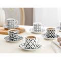 80ML 6pcs Turkish Greek Arabic Coffee Tea Cup Plus Plate High Quality Thin Porcelain Authentic Hand Paint Stylish Cup and Saucer