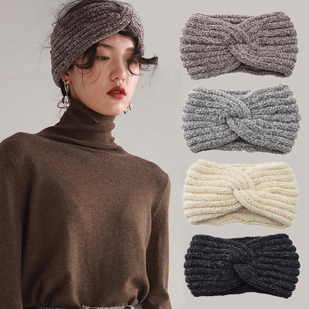 2020 Forehead cross winter knit warm women headbands solid color ladies turban headwear sports hair ribbons hair accessories
