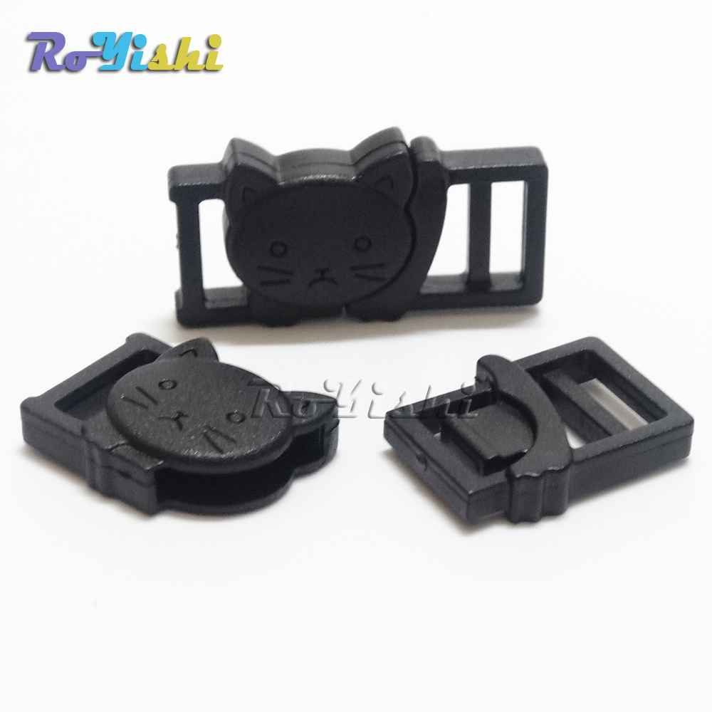 100pcs/pack 3/8" Cat-Head Plastic Black Safty Breakaway Buckles For Cat Collar Paracord Webbing Garment Accessories