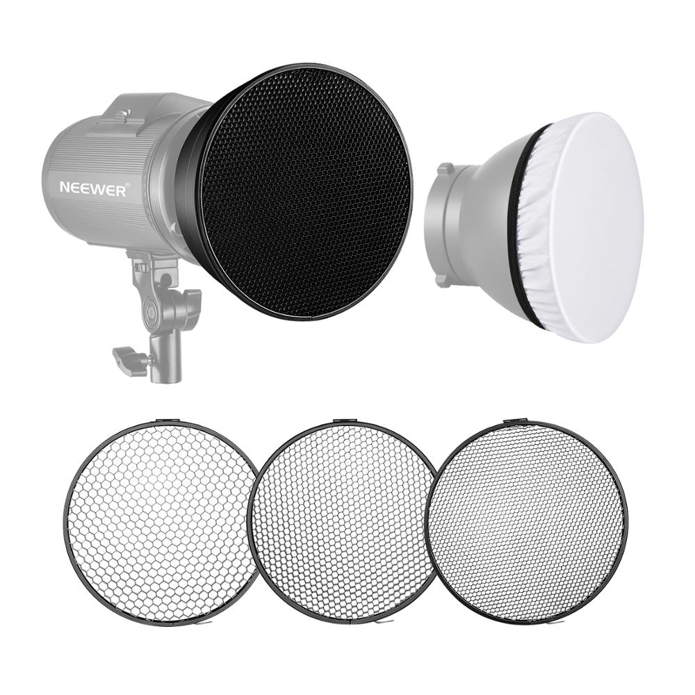 Neewer Standard Reflector 7 inches/18 centimeters Soft Diffuser + 20/40/60 Degree Honeycomb Grid for Bowens Mount Studio Flash