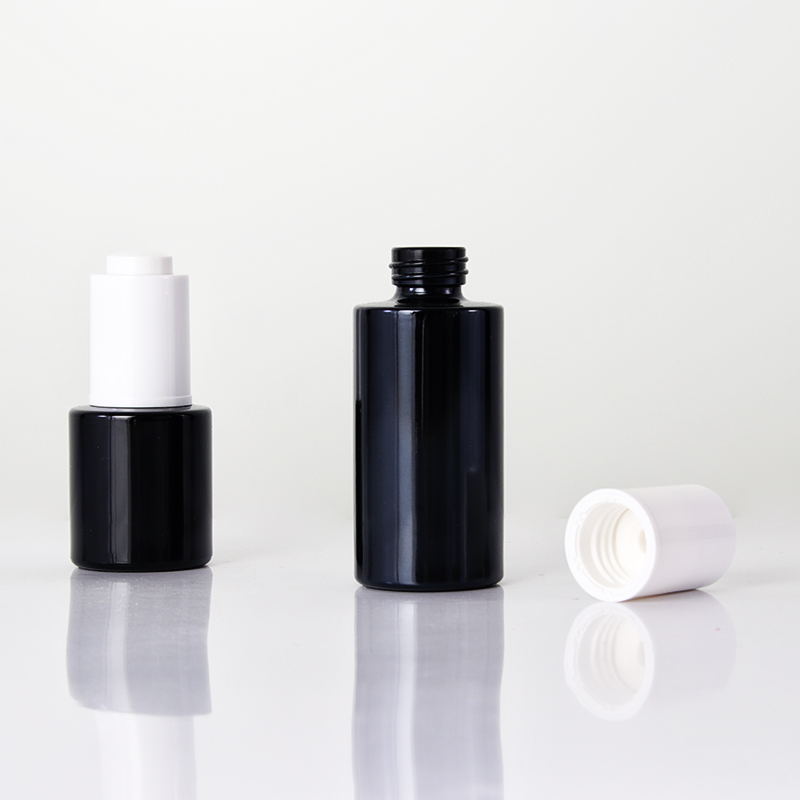 Black Glass Bottle With White Button Dropper4 Jpg
