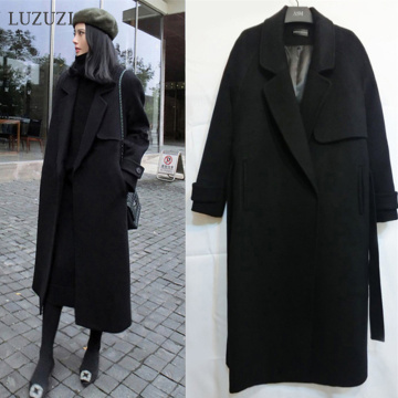 LUZUZI Spring Autumn Winter New Women's Casual Wool Blend Trench Coat Oversize Long Coat Belt Women Wool Coat Cashmere Outerwear