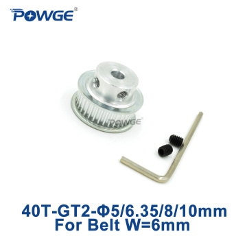 POWGE 1pcs 40 teeth 2M 2GT Timing Pulley Bore 5mm 6.35mm 8mm 10mm for width 6mm 2MGT GT2 Timing Belt Small backlash 40T 40Teeth