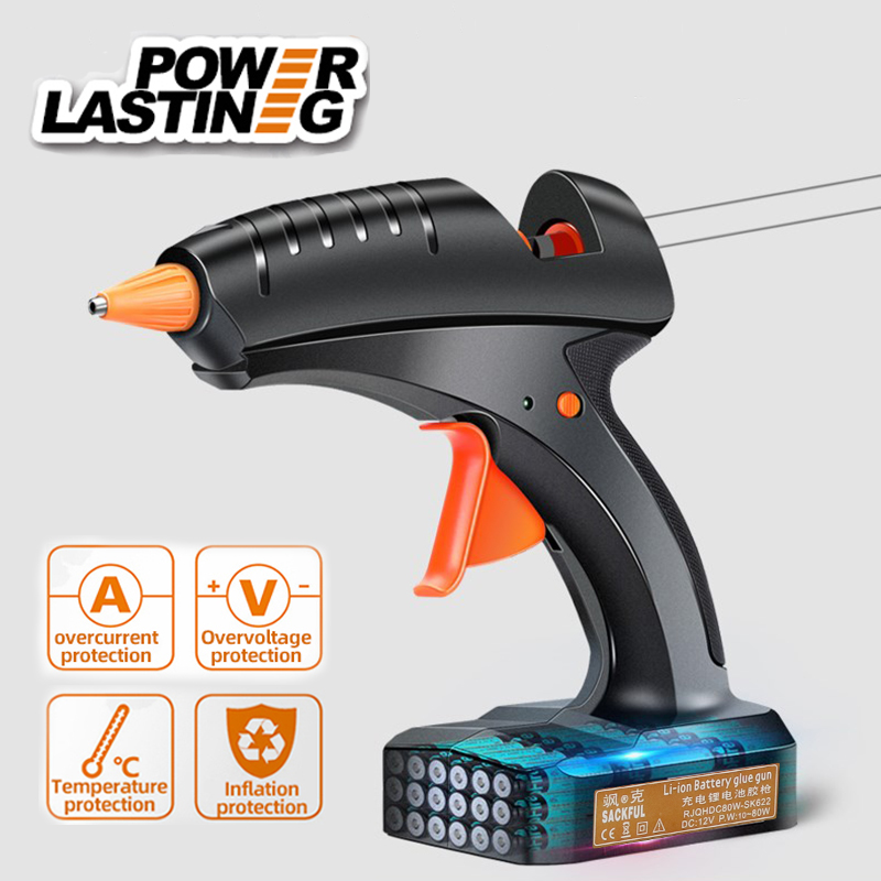 12V Wireless Hot Melt Glue Gun 80W 2000mAh Lithium Battery Cordless Gun with 11mm Glue Sticks Home Craft Repair Tool