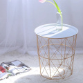 34.5 x 30.5 x 23cm Iron Metal Coffee Table Dirty Storage Basket Tea Fruit Snack Serving Board Tray Golden White Cover Trumpet