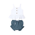 1-5Years Kid Newborn Baby Girls Button Sleeveless Tank Tok + mini shorts Outfits 2pcs Clothing Set