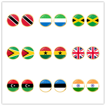 National Flag 12mm Stud Earrings Trinidad,Sierra leone,Jamaica,Guyana,Ghana,UK,Libya,Estonia,India Glass Jewelry For Women Girls