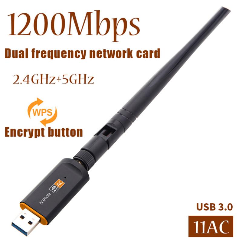 2.4G/5G Wireless Network Card WiFi Ethernet Adapter Dual Band 1200Mbps USB3.0 Network Card with AC Antenna for Laptop Desktop