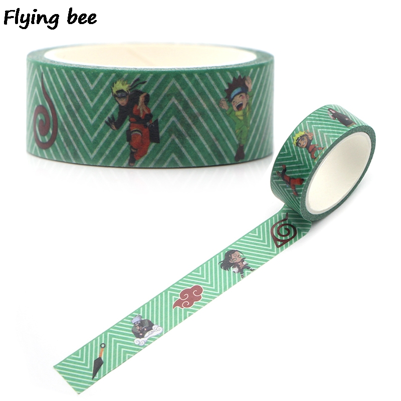 Flyingbee 15mmX5m Paper Washi Tape Anime Adhesive Tape DIY Scrapbooking Sticker Cool Label Masking Tape X0326