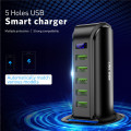 USLION 5 Port Multi USB Charger LED Display USB Charging Station Universal Mobile Phone Desktop Wall Home Chargers EU US UK Plug