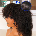 Afro Kinky Curly Wig Brazilian Human Hair Wigs with Bangs Full Machine Made Scalp Base Top Wig 180% For Black Wmen Flowerseason