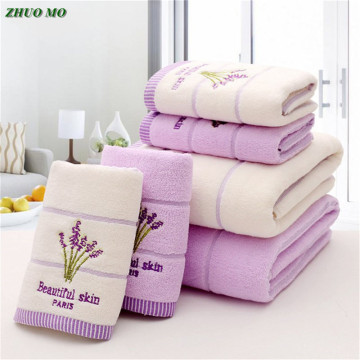 ZHUO MO Purple Lavender Embroidered Towels High Quality Cotton Large Bath Towel Soft Absorbent Beach Face Towel Set for Women