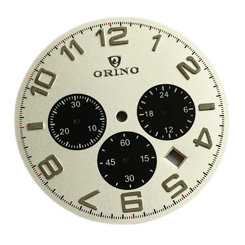 Chrono watch dial with arabic numerals
